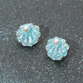 Pearl Confetti Glittered Sea Shell Stud Earrings