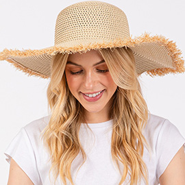 Frayed Edge Floppy Straw Sun Hat