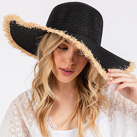 Frayed Edge Floppy Straw Sun Hat