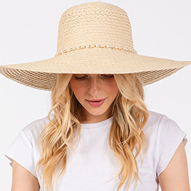 Braided Pearl Band Wide Floppy Sun Hat