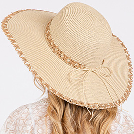 Woven Edge Band Detail Wide Brim Floppy Straw Sun Hat