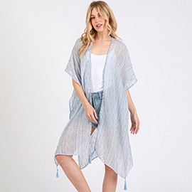 Colored Stitch Trip Tassel Kimono Poncho