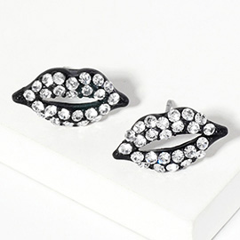 Crystal Rhinestone Paved Lips Stud Earrings