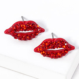 Crystal Rhinestone Paved Lips Stud Earrings