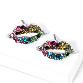 Crystal Rhinestone Paved Lips Stud Earrings