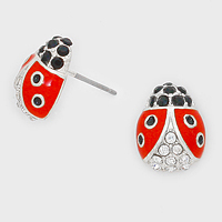 Crystal Pave Enamel Ladybug Stud Earrings