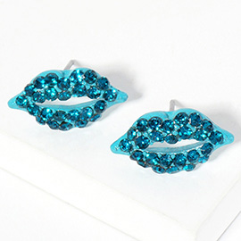 Crystal Rhinestone Paved Lips Stud Earrings