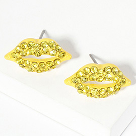 Crystal Rhinestone Paved Lips Stud Earrings