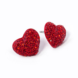 Crystal Paved Heart Stud Earrings