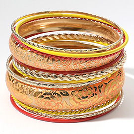 12PCS - Mixed Floral Pattern Bangle Bracelet