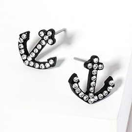 Crystal Rhinestone Paved Anchor Stud Earrings