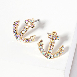 Crystal Rhinestone Paved Anchor Stud Earrings