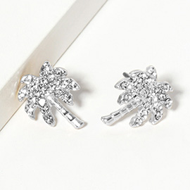 Crystal Paved  Palm Tree Stud Earrings