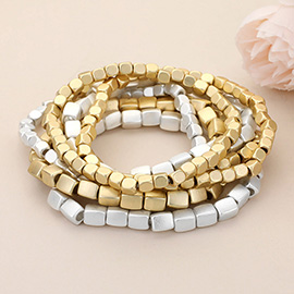 7 PCS - Metal Bead Stack Stretch Multi Layered Bracelets