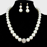 Crystal Ball Accented Pearl Necklace