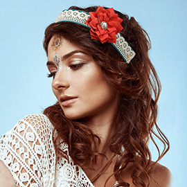 Fabric Flower Accented Lace Stretch Headband