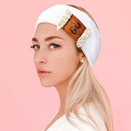 Button Lace Knit Earmuff Headband