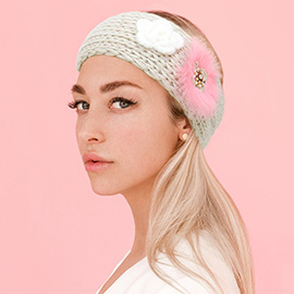 Button up Knit Flower Earmuff Headband