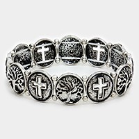 Cross & Tree of Life Stretch Bracelet