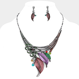 Colored Metal Rhythmical Feather Necklace