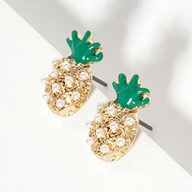 Pearl Enamel Pineapple Stud Earrings