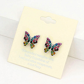 Rhinestone Pave Butterfly Stud Earrings