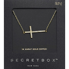 Secret Box_ 14K Gold Dipped Crystal Cross Pendant Necklace