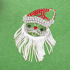 Crystal Santa Claus fringe beard brooch