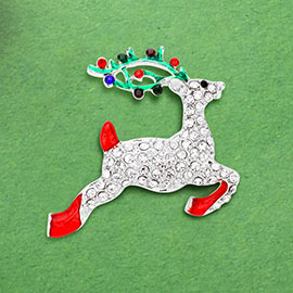 Rhinestone Paved Reindeer Pin Brooch