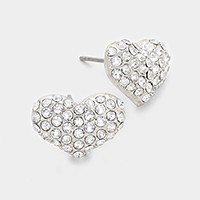 Crystal pave heart stud earrings