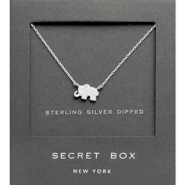 SECRET BOX_Sterling Silver Dipped Stone Paved Elephant Pendant Necklace