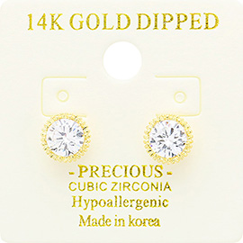 14K Gold Dipped Hypoallergenic 6mm CZ Round Stud Earrings