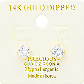 14K Gold Dipped Hypoallergenic 6mm CZ Round Stud Earrings