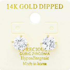 14K Gold Dipped Hypoallergenic 7mm CZ Round Stud Earrings