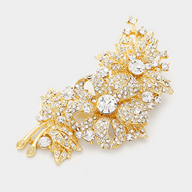 Crystal Stone Paved Flower Pin Brooch