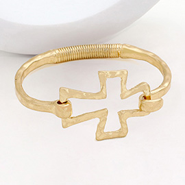 Hammered Metal Cross Bangle Bracelet