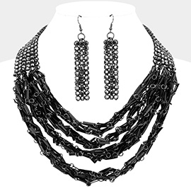 Crystal Stone Chain Layered Bib Necklace