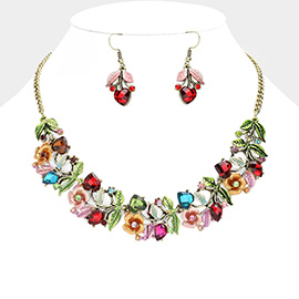 Stone Flower Leaf Statement Necklace