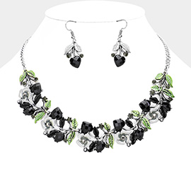 Stone Flower Leaf Statement Necklace