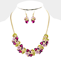 Stone Flower Leaf Statement Necklace