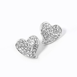 Crystal Rhinestone Paved Heart Stud Earrings