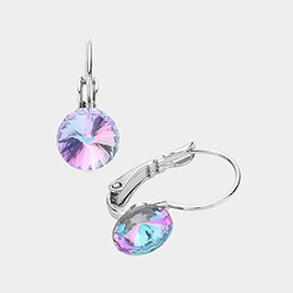 Genuine Round Crystal Lever Back Earrings