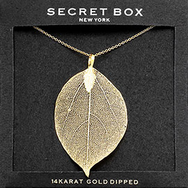 SECRET BOX_14K Gold Dipped Natural Filigree Leaf Necklace