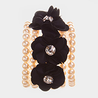 Detachable Flower Pin Brooch Pearl Stretch Bracelet