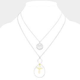 Layered Jesus Metal Disc Cross Bib Necklace