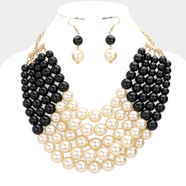 Chunky Multi Strand Pearl Bib Necklace