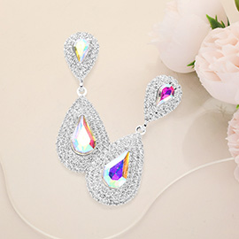 Rhinestone Trim Teardrop Stone Accented Evening Earrings