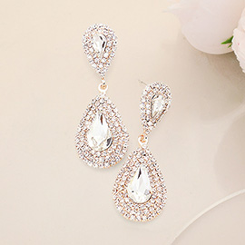 Rhinestone Trim Teardrop Stone Accented Evening Earrings