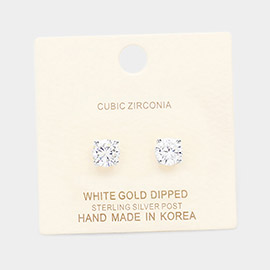 White Gold Dipped 7mm Cubic Zirconia Round Stud Earrings