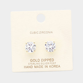 Gold Dipped 9mm Cubic Zirconia Round Stud Earrings